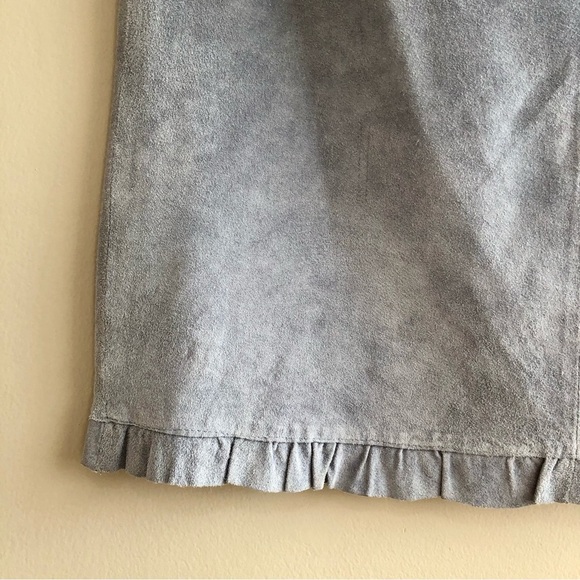 Revue Vintage 100% Genuine Suede Ruffle High Waist Knee Length Skirt Blue - Picture 5 of 13